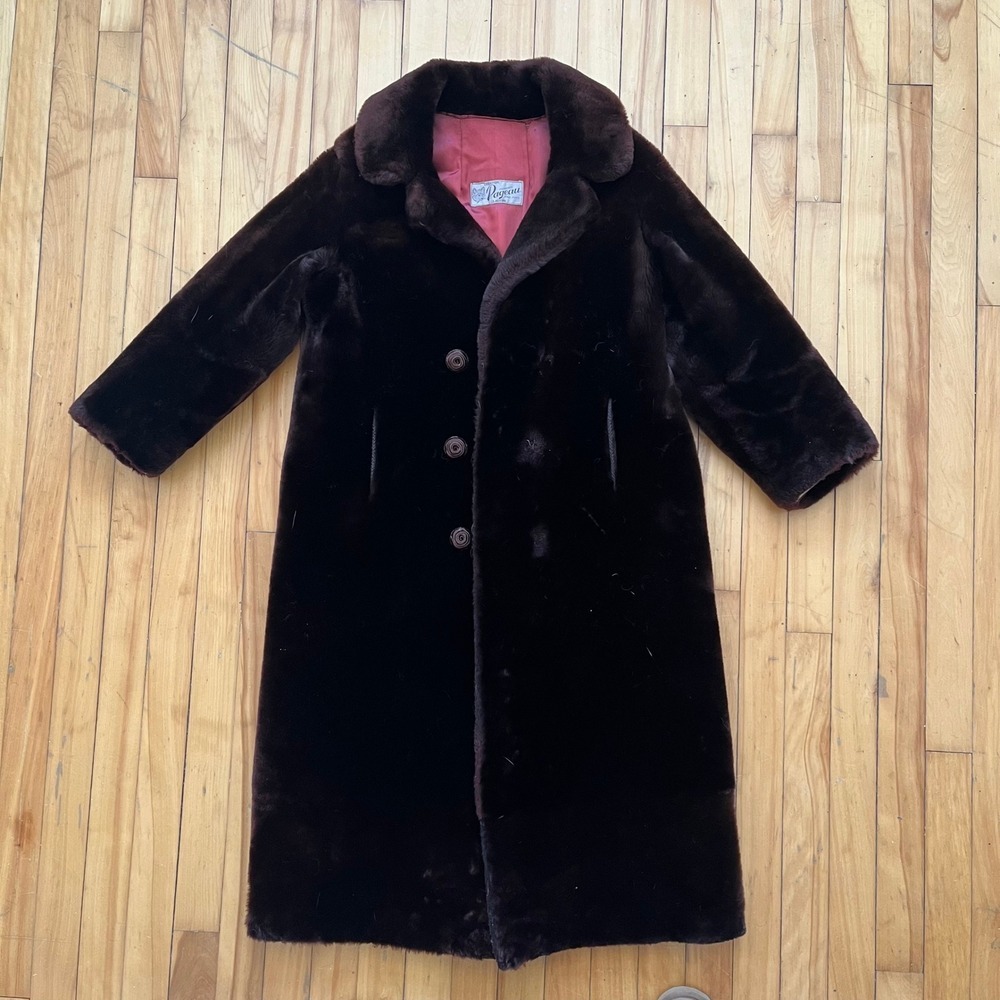 Vintage Sheared Beaver Fur Coat Womens Small Dark Brown Satin Lining DUTIES PAID